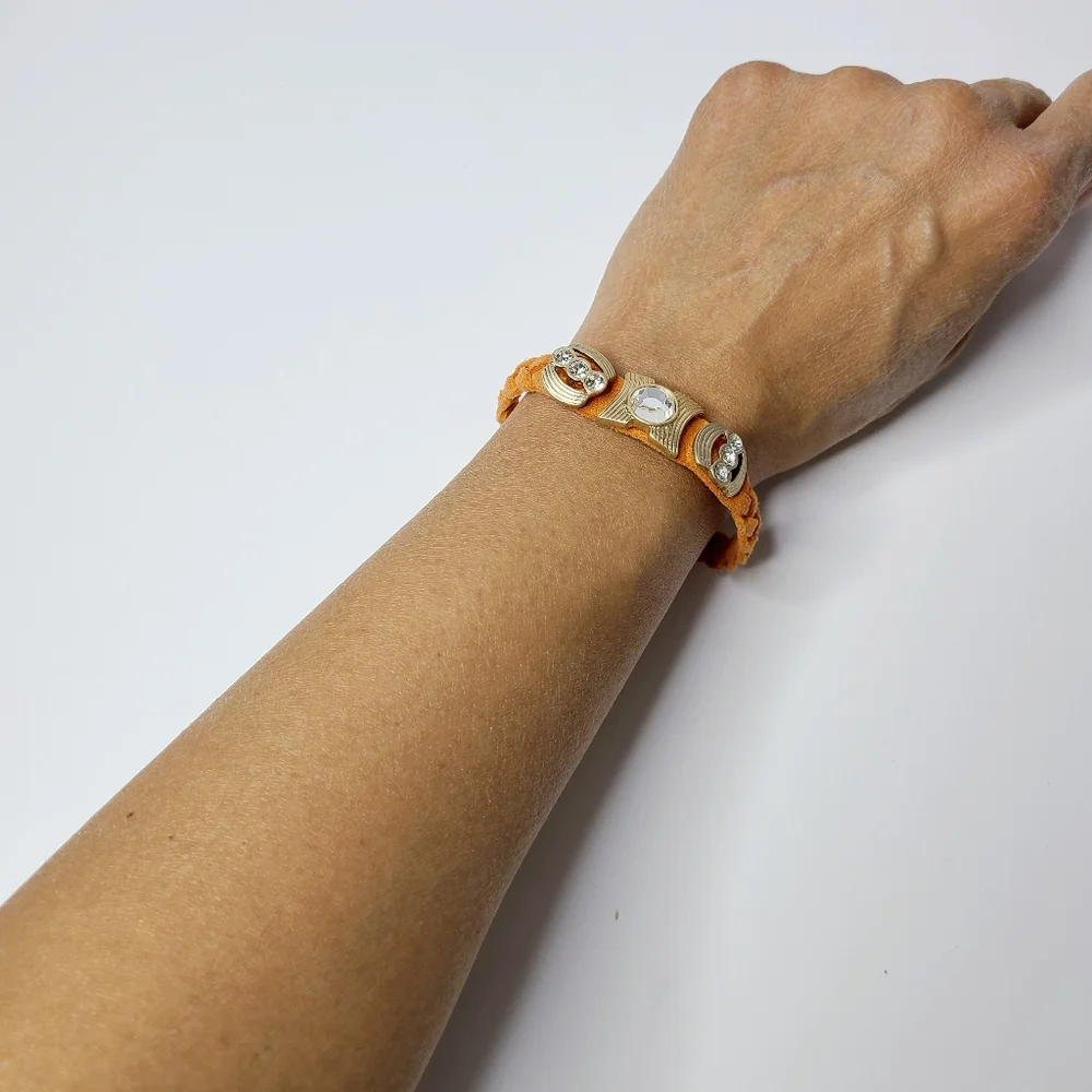 Lia Sophia Orange Suede Braided Boho Bracelet